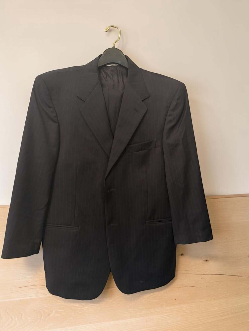 Cesarani Italian Made Black Pinstripe 100% Wool Suit